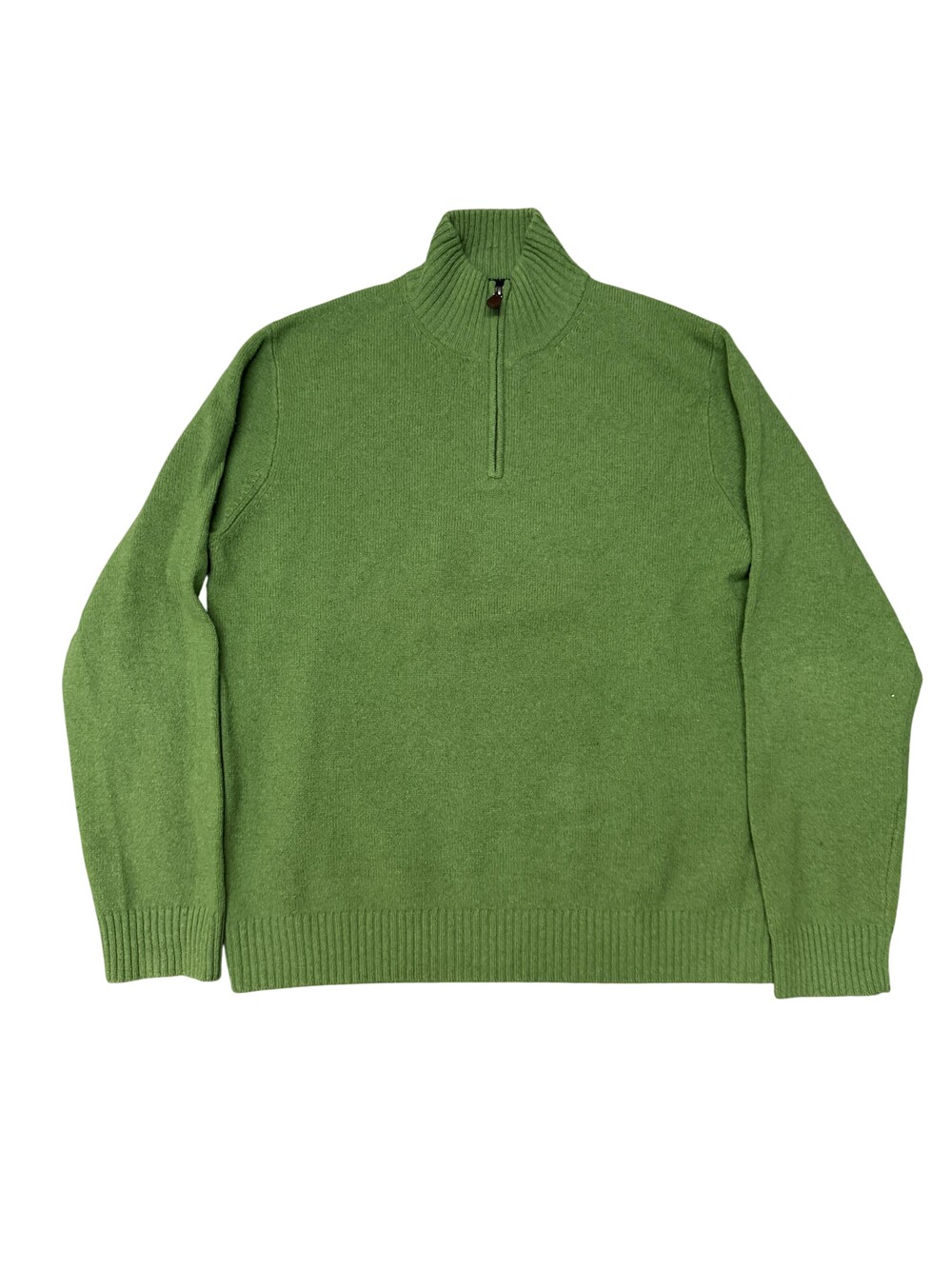 J Crew Sweater Mens Large Green Wool 1/4 Zip Mock Neck Knit Lambswool Pullover